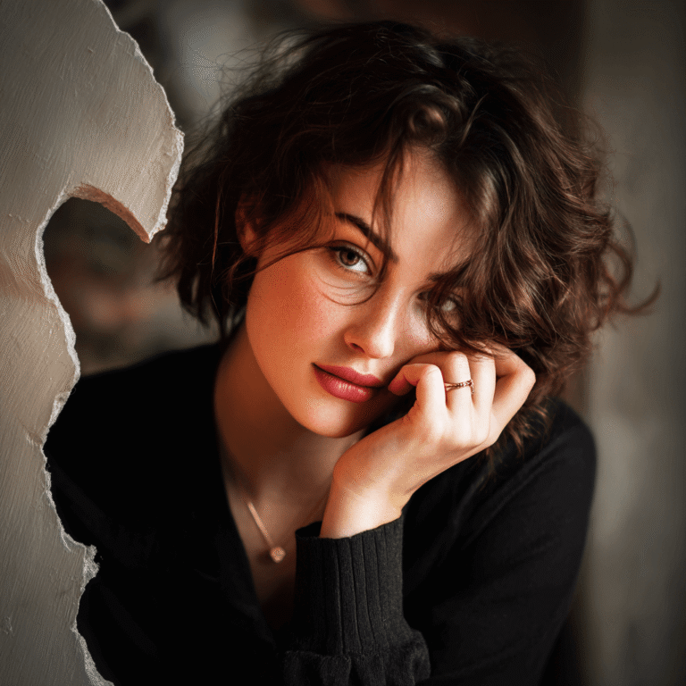 Portrait de femme illustrant la complexité émotionnelle du trauma bond et le chemin vers la reconstruction après une relation toxique.